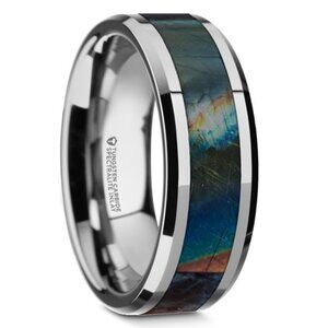 Tungsten Carbide Wedding with Spectrolite Inlay Polished Finish - 8mm  Sz 10.5